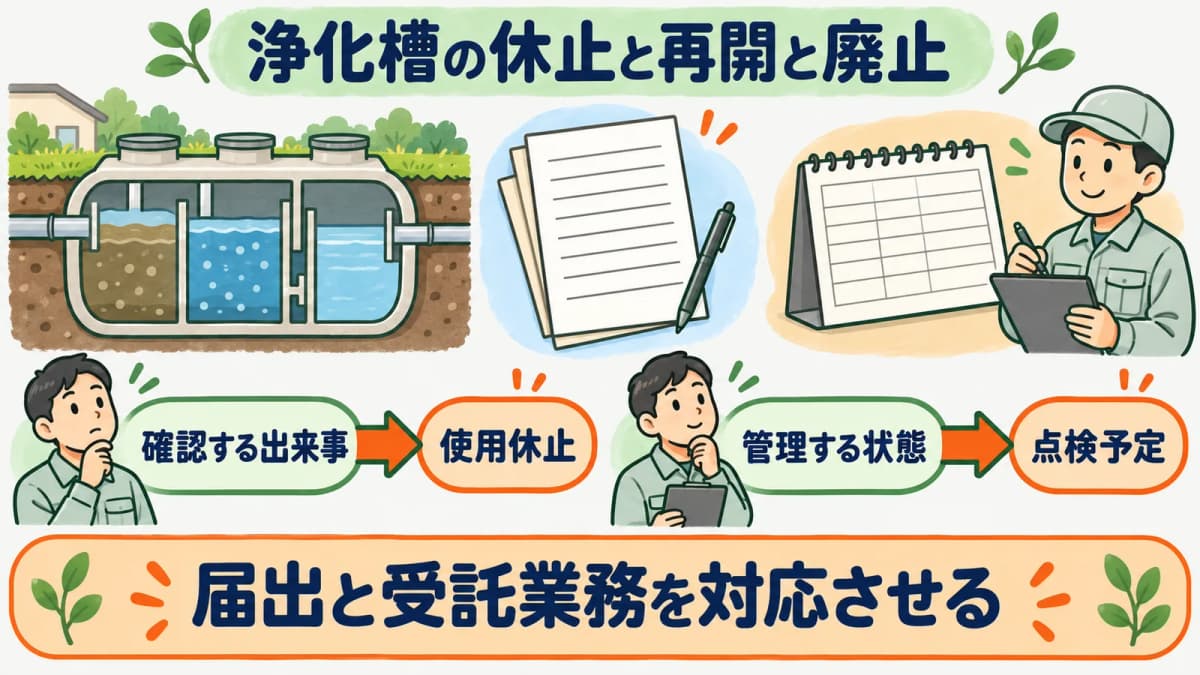浄化槽の使用休止・再開・廃止届|保守契約と点検予定の止め方